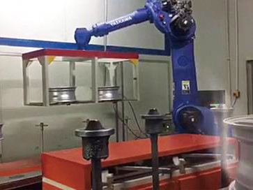 昌邑铝轮毂底漆后待烘干机器人转线机构