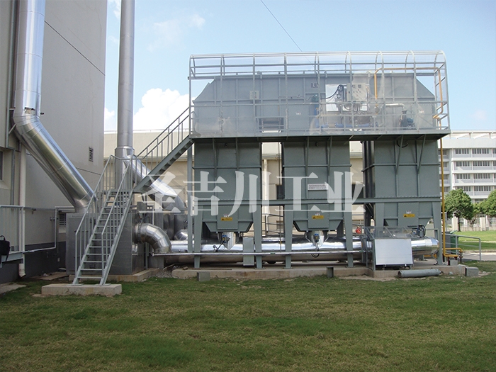 Three-chamber RTO exhaust gas treatment system