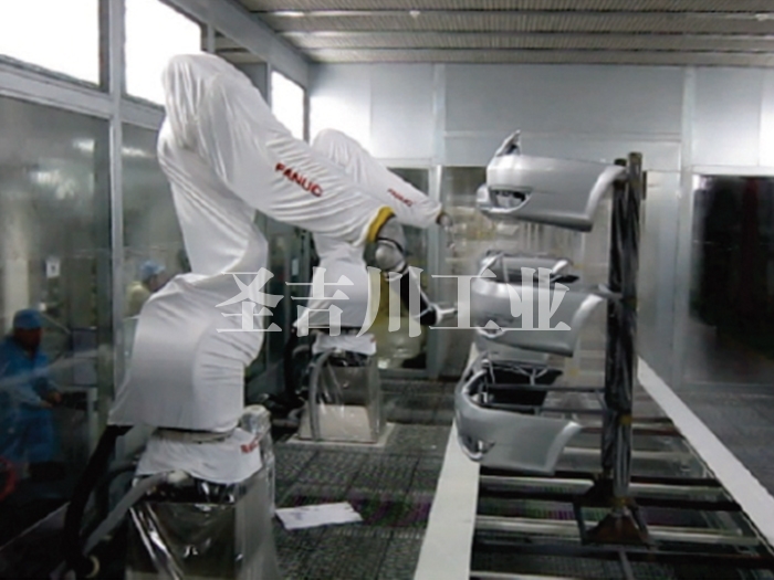 Sliding conveyor single-side bumper robot spraying line