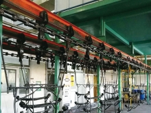 Hanging leaf spring electrophoretic coating line