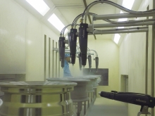Automatic powder spraying line for aluminum wheel parts