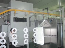 Powder spraying line for small home appliance parts