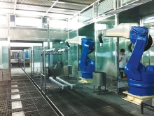 Skirt robot spraying line