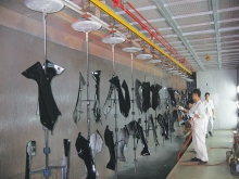 Motorcycle, electric vehicle plastic parts suspension paint line